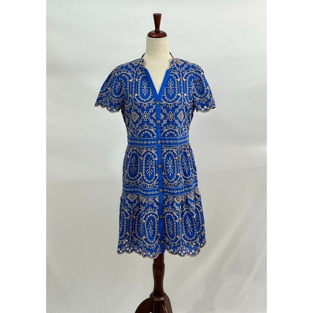 CARTOLINA Nantucket Sz XS Blue Eyelet Short Sleeve Shirt Elsa Dress - Picture 7 of 10